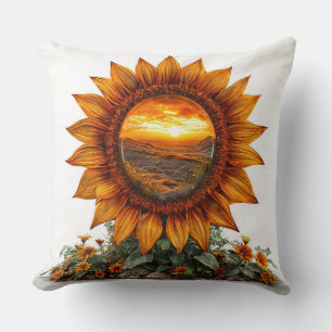 Sunflower with Sunset Scene Depicting Nature Cushion