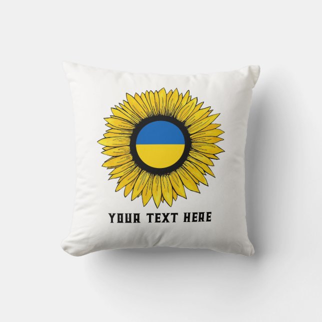 Sunflower with Ukrainian flag. Custom text Cushion (Front)