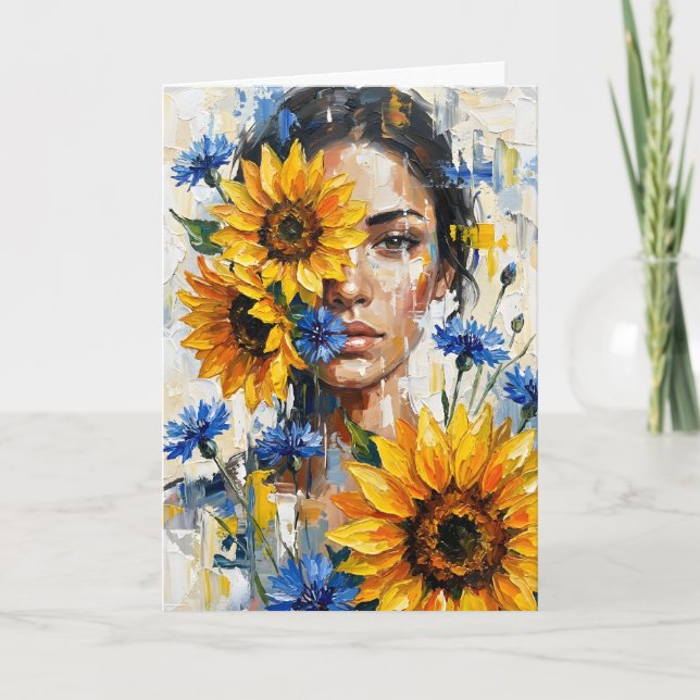 Sunflower Woman Blank Inside Card (Front)