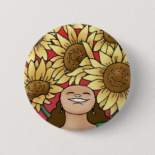 Sunflower Woman -- Bloom! 6 Cm Round Badge