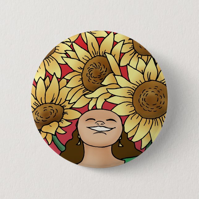 Sunflower Woman -- Bloom! 6 Cm Round Badge (Front)