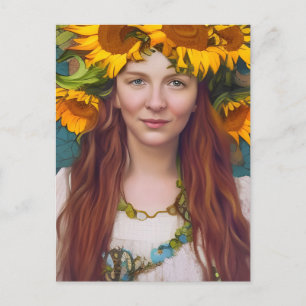 Sunflower Woman Postcard