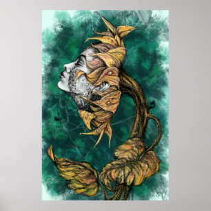 Sunflower Woman Surrealism Poster Art - Painting