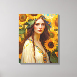 Sunflower  Woman with Wildflower Hair Wreath Canvas Print