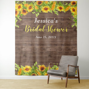 Sunflower Wood Bridal Shower Photo Booth Backdrop Tapestry