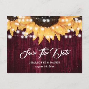 Sunflower Wood Burgundy Wedding Save The Date Announcement Postcard