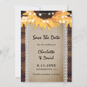 Sunflower Wood Burlap Lace Wedding Save The Date