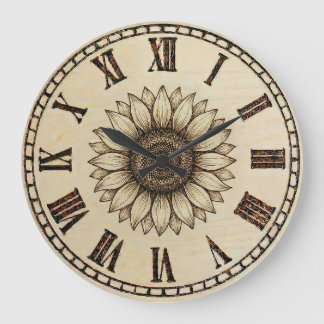 Sunflower Wood Burned Wall Clock