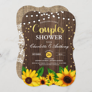 Sunflower wood couples shower invitation rustic