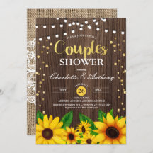 Sunflower wood couples shower invitation rustic