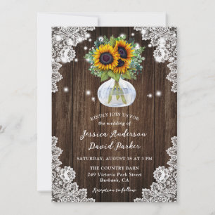 Sunflower Wood Floral Lace Wedding Invitation