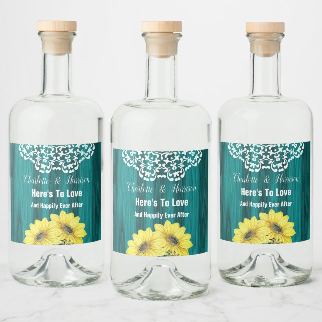 Sunflower Wood Lace Rustic Country Barn Liquor Bottle Label (Bottles)