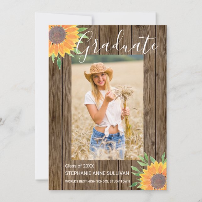 Sunflower Wood Photo Graduation Announcement (Front)