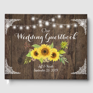Sunflower Wood Rustic Country Flower Barn Wedding Guest Book