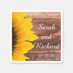 Sunflower Wood Rustic Wedding Paper Napkins