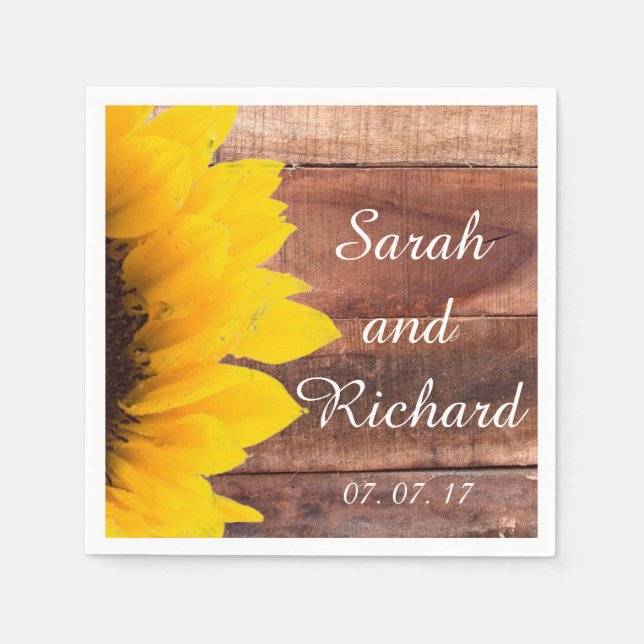 Sunflower Wood Rustic Wedding Paper Napkins (Front)