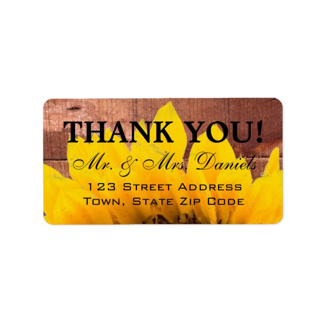 Sunflower Wood Rustic Wedding Thank You Label (Front)