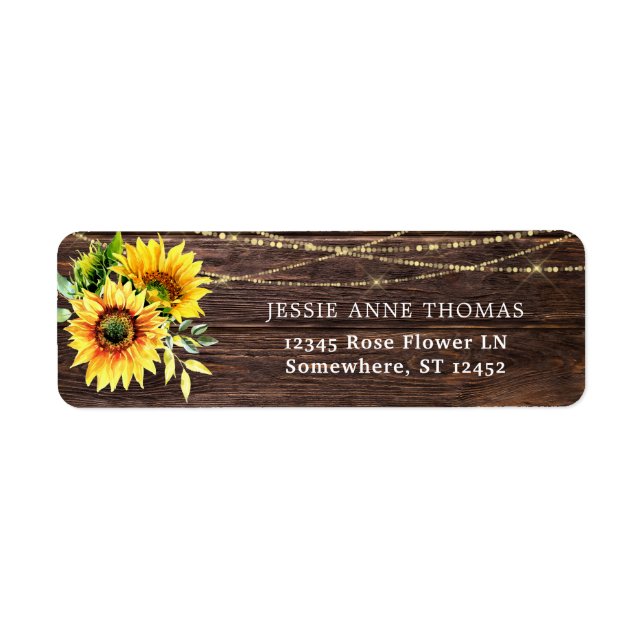Sunflower Wood & String Light Return Address Label (Front)