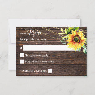 Sunflower, Wood & String Lights no Meal RSVP Card