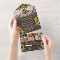 Sunflower Wood String Lights Photo Wedding RSVP