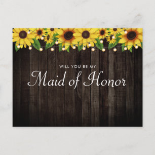 Sunflower Wood String Maid Of Honour Proposal Invitation Postcard