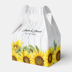 Sunflower Wooden Background Wedding Favour Box