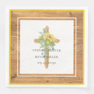 Sunflower Wooden Cross Rustic Wood Wedding Napkin