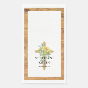Sunflower Wooden Cross Rustic Wood Wedding Paper Napkin