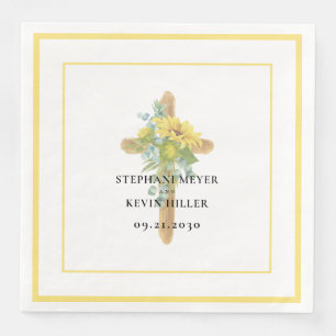 Sunflower Wooden Cross Wedding Paper Dinner Napkin