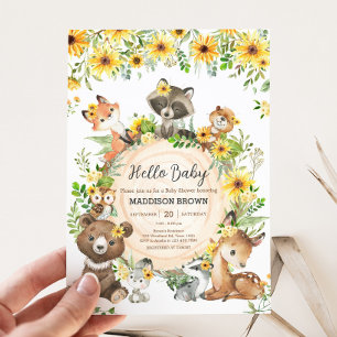 Sunflower Woodland Animals Baby Shower Invitation