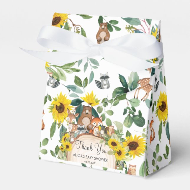 Sunflower Woodland Animals Baby Shower Thank You Favour Box (Front Side)