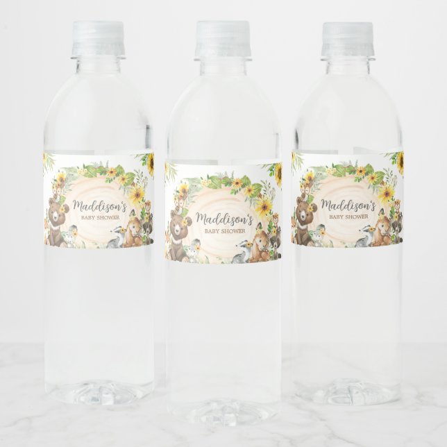 Sunflower Woodland Animals Baby Shower Water Bottle Label (Bottles)