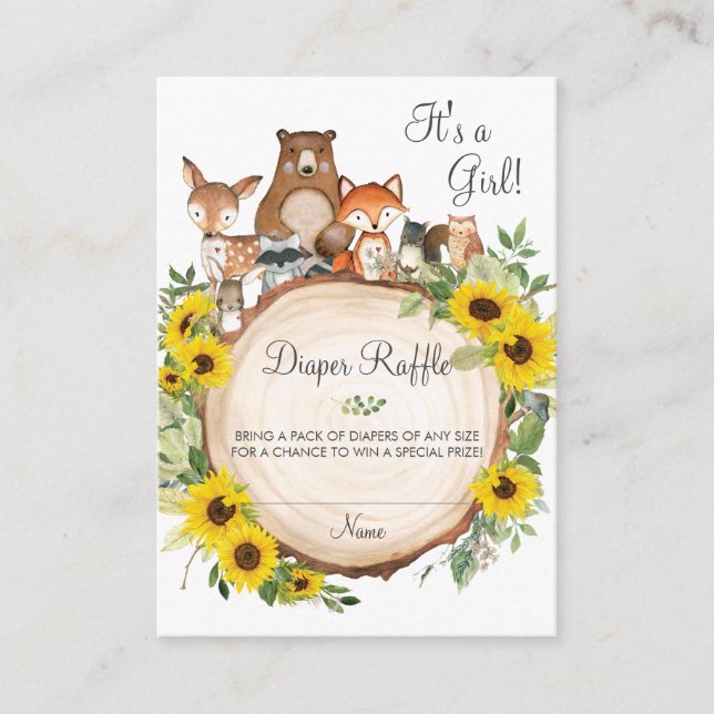 Sunflower Woodland Baby Shower Diaper Raffle Enclosure Card (Front)