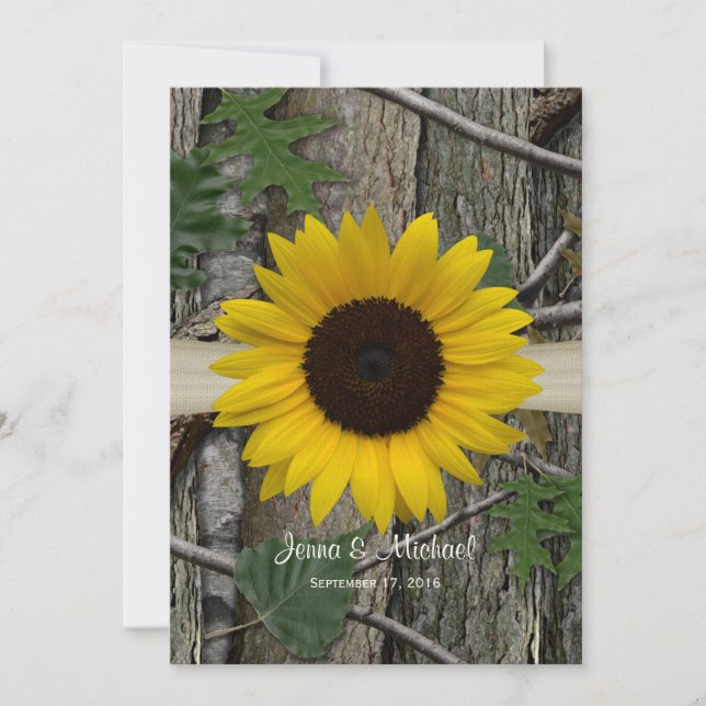 Sunflower Woodland Camo Wedding Invitation (Front)