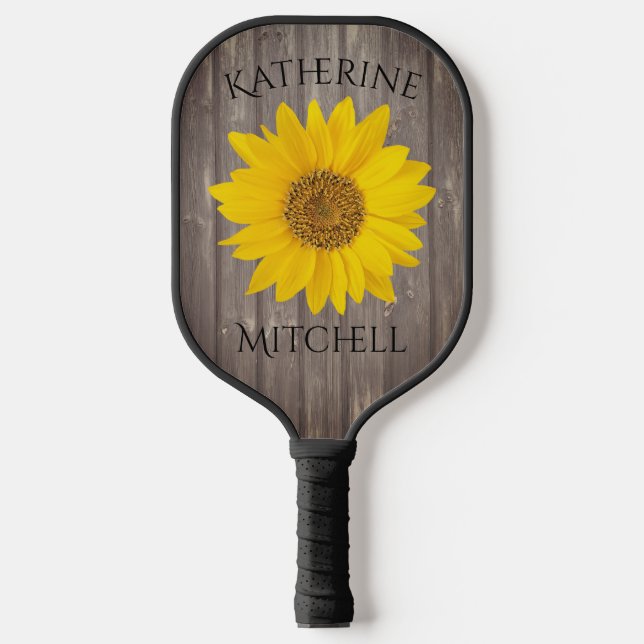 Sunflower Worn Grey Wood Name Pickleball Paddle (Front)