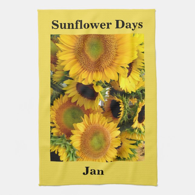 Sunflower Woven Yellow YOUR NAME PHRASE Gift Tea Towel (Vertical)