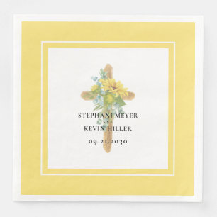 Sunflower Wrapped Wooden Cross Wedding Napkin