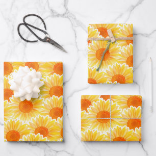 Sunflower Wrapping Paper Flat Sheet Set of 3