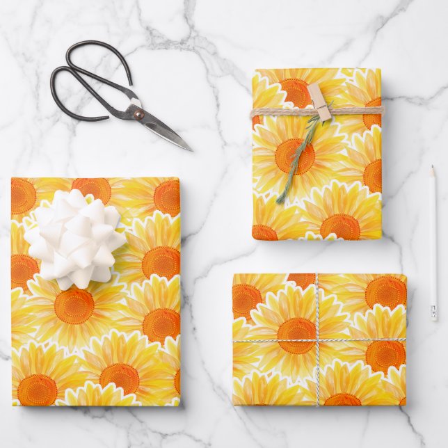 Sunflower Wrapping Paper Flat Sheet Set of 3 (Front)