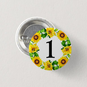 Sunflower Wreath Baby Girl Birthday Custom Number 3 Cm Round Badge
