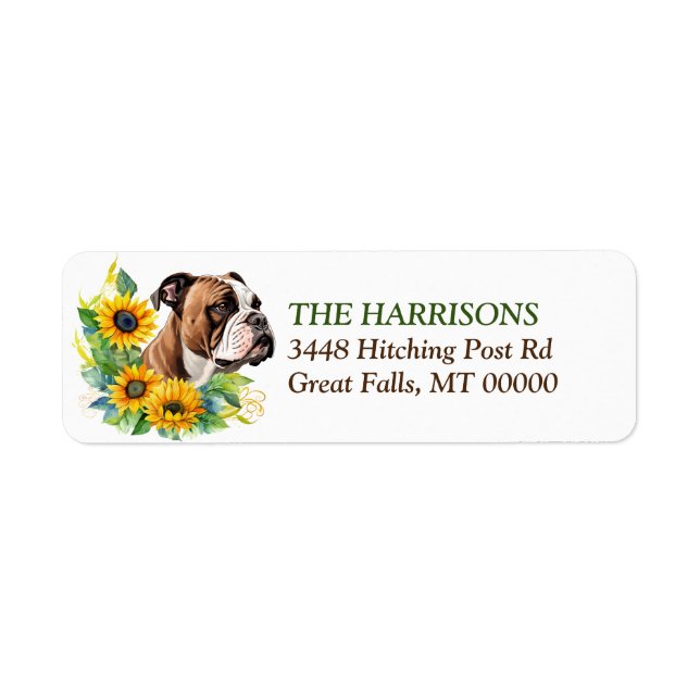 Sunflower Wreath Bulldog Return Address Label (Front)