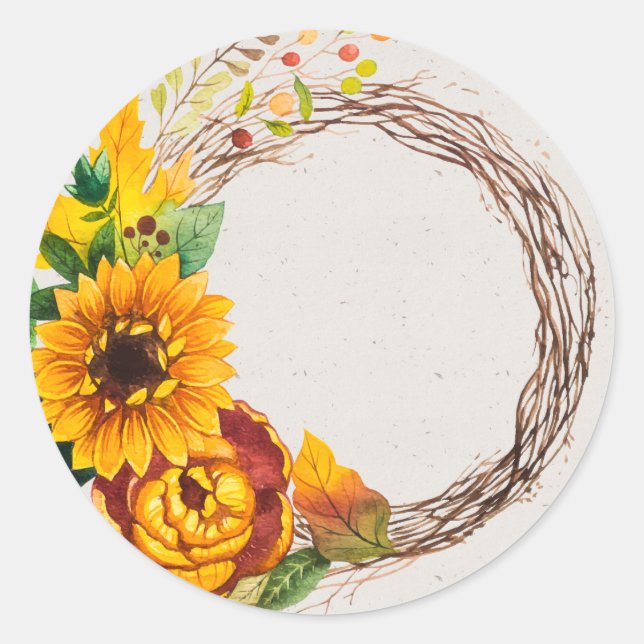 Sunflower Wreath Classic Round Sticker (Front)