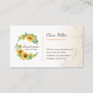 Sunflower wreath floral business card watercolor