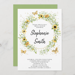 Sunflower Wreath with Butterflies Bridal Shower In Invitation