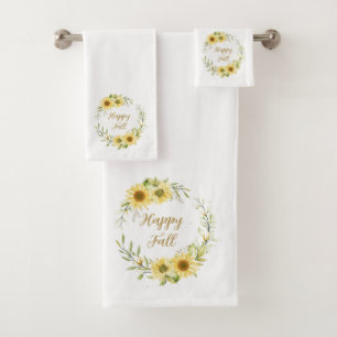 Sunflower wreath with customisable text bath towel set