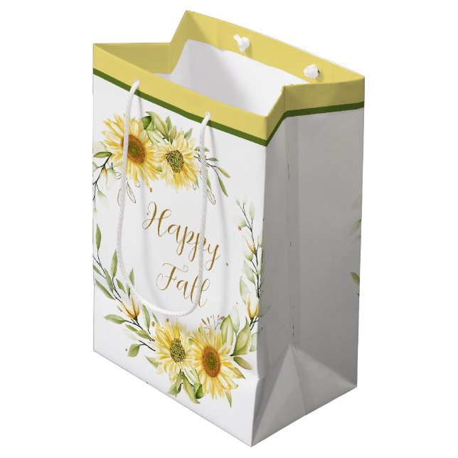 Sunflower wreath with customisable text   medium gift bag (Front Angled)