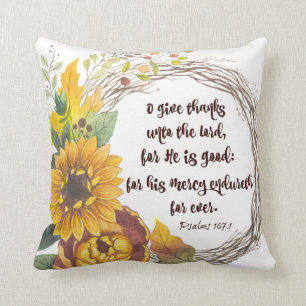 Sunflower Wreath with Give Thanks Bible Verse Cushion