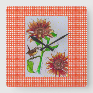 Sunflower Wren Wall Clock