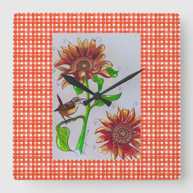 Sunflower Wren Wall Clock (Front)