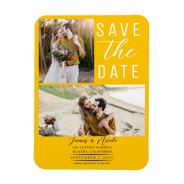 Sunflower Yellow 2 Photos Save the Date Wedding Magnet (Vertical)